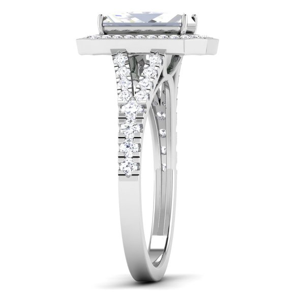 2.0 CTW IGI E-VVS2 Emerald Cut Halo Diamond Split Band Engagement Ring 14k Gold - Picture 4 of 5